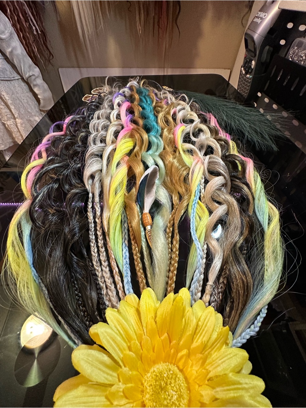 Colorful Braided Hair Extensions with Feather Accent - Picture 13 of 13